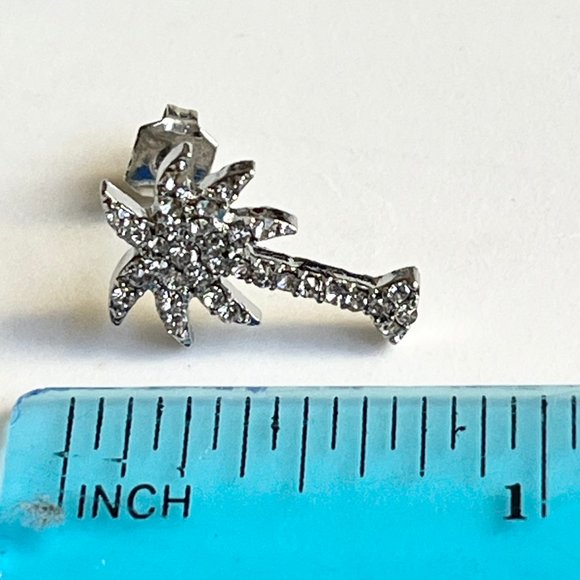 Palm Tree Earrings Crystal Silver Plated Post Stud Tropical Island Beach Life - Picture 7 of 8